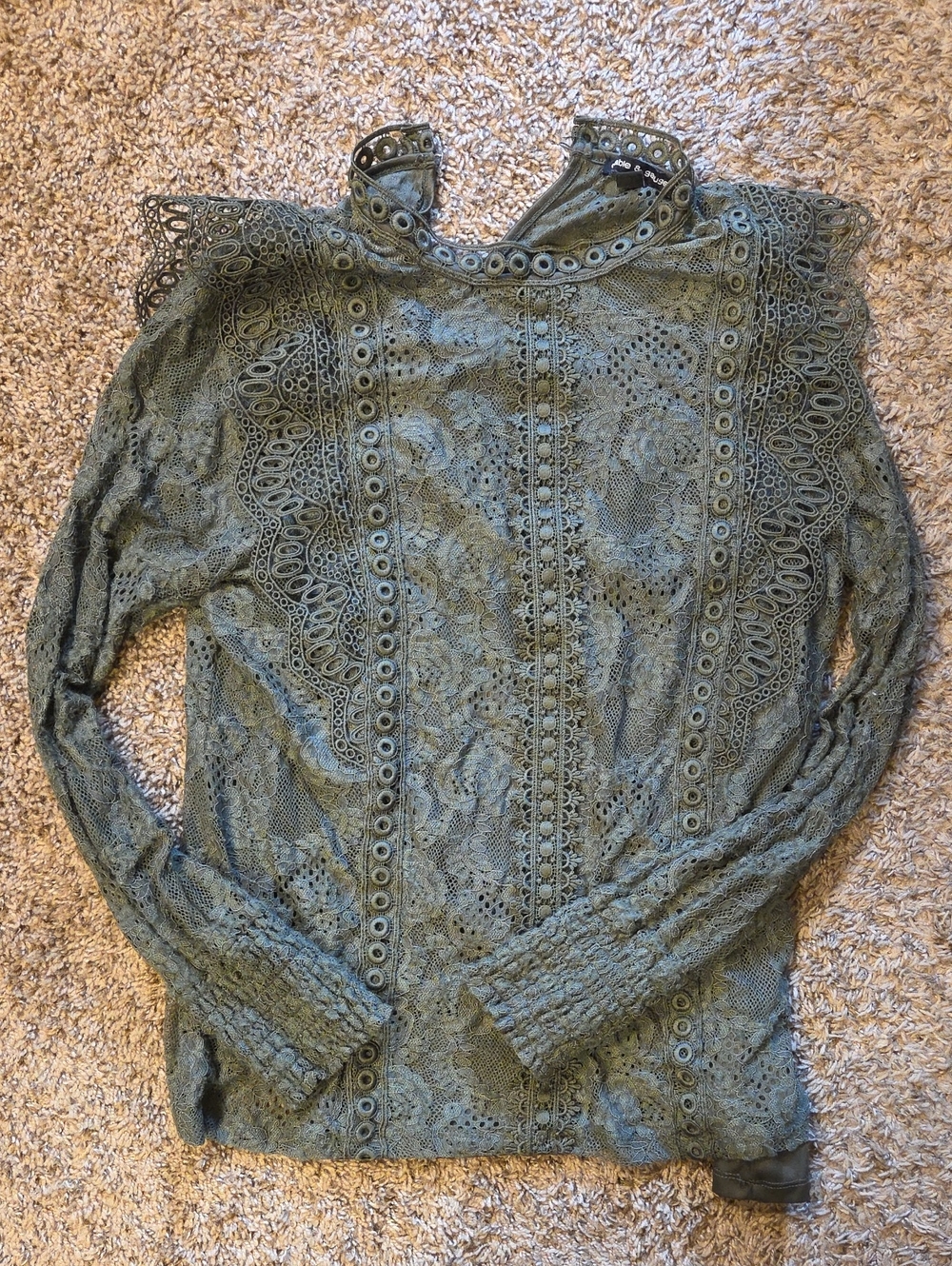 Cable & Gauge Olive Eyelet Lace High Neck Top